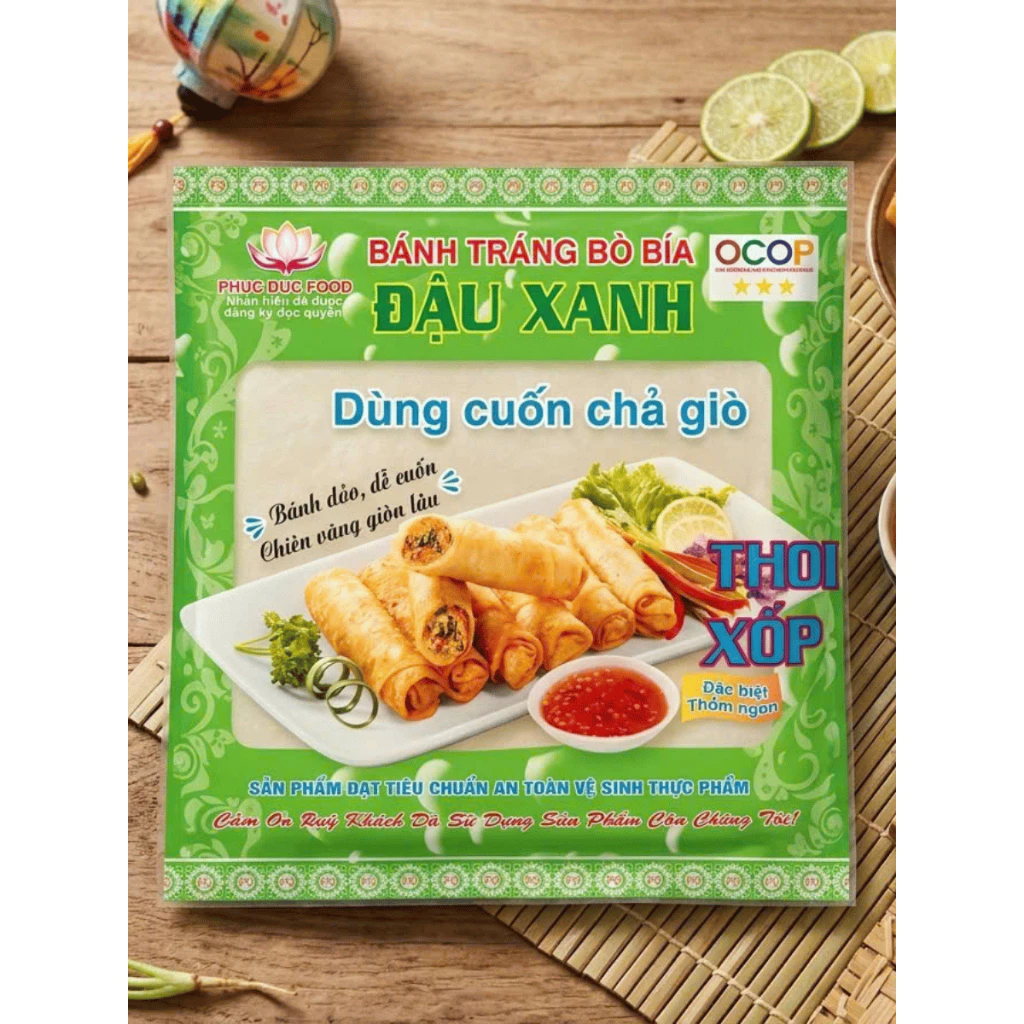 Bánh Tráng Bò Bía Đậu Xanh Phúc Đức Food 70g 20 Lá 15.5cm OCOP 3 Sao